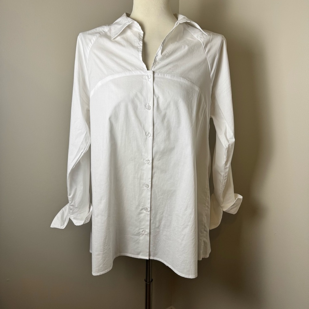 RAVEL Bow Back 100% Cotton Button Front Dress Shirt WHITE / MEDIUM - Picture 2 of 14